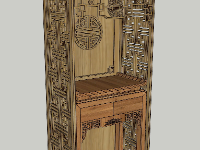 Mẫu bàn thờ gỗ công nghiệp kết hợp vách thờ file sketchup