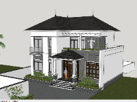 Mẫu bao cảnh biệt thự 2 tầng file sketchup