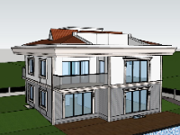 Mẫu Sketchup biệt thự 2 tầng,file su biệt thự,sketchup biệt thự