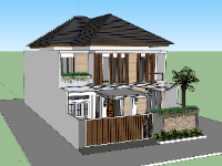 Mẫu biệt thự 2 tầng mái nhật sketchup mới nhất