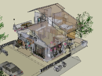 Mẫu biệt thự 2 tầng sketchup full nội thất