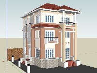 Mẫu biệt thự 3 tầng file sketchup 11.85x15.83m