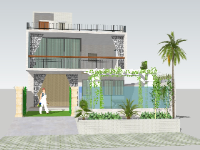 Mẫu biệt thự hiện đại 2 tầng sketchup 8x15m