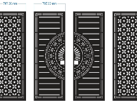 Mẫu cnc cổng 4 cánh hoa văn trống đồng dxf