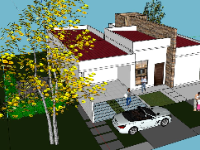 Mẫu nhà 1 tầng file sketchup 15x15m