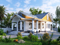 Mẫu nhà 1 tầng mái thái sketchup đẹp