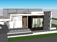 Mẫu nhà 1 tầng model sketchup 16x13m