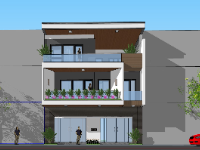 Mẫu nhà phố 3 tầng sketchup 10x12m