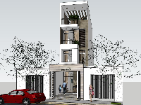 nhà phố sketchup,sketchup nhà phố 4 tầng,nhà 4 tầng,model nhà phố 4 tầng