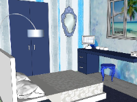Mẫu nội thất phòng ngủ tone xanh