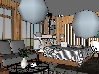 Mẫu phòng ngủ sketchup được thiết kế phong cách hiện đại