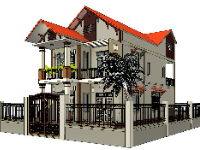 Mẫu revit biệt thự 2 tầng mái Thái 7x14m