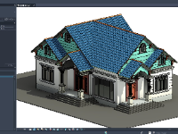 Mẫu revit thiết kế mô hình 3d nhà vườn mái Thái một tầng 10.5x16.5m