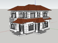 Mẫu sketchup biệt thự 2 tầng mái nhật