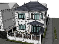 Mẫu sketchup biệt thự 2 tầng mái nhật 8x9.8m