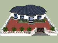 Mẫu sketchup biệt thự nhà vườn 1 tầng tuyệt đẹp 11.3x20.3m