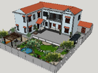 Mẫu sketchup biệt thự nhà vườn 2 tầng