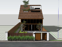 Mẫu sketchup nhà 1 tầng gác lửng