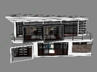 Mẫu sketchup nhà 2 tầng hiện đại 