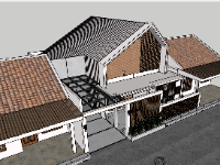 Mẫu sketchup nhà phố 1 tầng gác lửng 10x10.7m