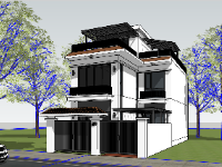 3d sketchup nhà phố 2 tầng,model sketchup nhà phố 2 tầng,File sketchup nhà phố 2 tầng,file su nhà phố 2 tầng