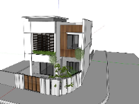 nhà phố 2 tầng,sketchup nhà phố 2 tầng,mẫu nhà phố hiện đại,thiết kế nhà phố