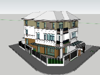 Mẫu sketchup nhà phố 3 tầng 2 mặt tiền