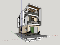 Mẫu sketchup nhà phố 3 tầng 4x17.5m