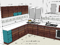 Mẫu sketchup nội thất phòng bếp đẹp mắt