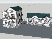 Mẫu sketchup thiết kế biệt thự 2 tầng và nhà 1 tầng trên khu đất 26x53m