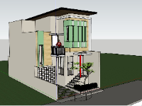 thiết kế nhà 2 tầng,mẫu nhà phố su,sketchup nhà phố 2 tầng,phối cảnh nhà 2 tầng