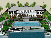 Mẫu thiết kế khách sạn có bể bơi file sketchup