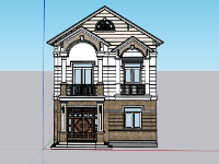 Mẫu thiết kế sketchup nhà phố 2 tầng mái nhật 8.5x9m