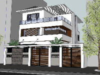 Mẫu thiết kế sketchup nhà phố 3 tầng mới nhất