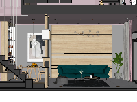 Mẫu thiết kế sketchup nội thất nhà phố 2 tầng