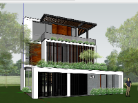 Mode Nhà phố 3 tầng 9.7x14.7m File sketchup