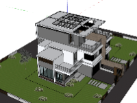 Model 3d Biệt thự 2 tầng 18.5x13.5m file sketchup