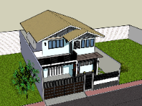 Model 3D dựng ngoại cảnh nhà phố 2 tầng 12x19m file.skp