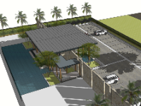 Model 3D nhà nghỉ + bãi đậu xe 29 x45m sketchup 2022