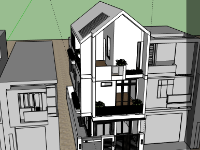 Model 3d nhà phố 3 tầng mái chữ V kích thước 6x18m