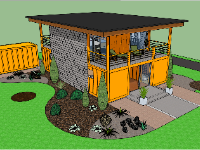 Model 3d quán cafe 2 tầng 8x14m