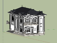 Model 3d sketchup biệt thự 2 tầng tân cổ điển