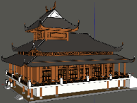 Model 3d sketchup chùa kích thước 21x27m