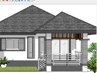 Model 3d sketchup nhà 1 tầng kích thước 14x15m