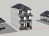 Model 3d sketchup nhà biệt thự mái nhật 1 tầng và 3 tầng