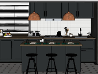 Model 3d sketchup nội thất phòng bếp hiện đại