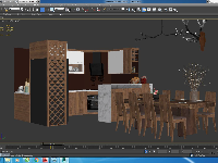 Model 3dmax dựng nội thất bàn ăn gỗ đồng gia phòng bếp