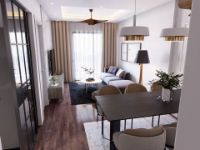 Model 3Dmax phòng khách + ngủ tầng 1 căn hộ