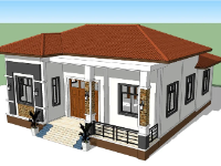 Model biệt thự 1 tầng 11.6x13.4m sketchup đẹp