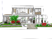 Model biệt thự 2 tầng bể bơi đẹp sketchup